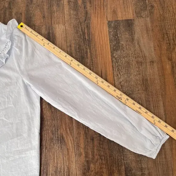 Loft Ruffle Long Sleeve Blouse Cotton Sheer Cottagecore Prairie Size Small Blue - Picture 14 of 16